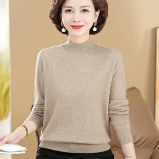 King deer autumn and winter new middle-aged and elderly half-turtle collar cashmere sweater women's sweater thick bottoming loose knitted large size short bottoming camel xl 115jin jin equals 0.5kg -130jin jin equals 0.5kg