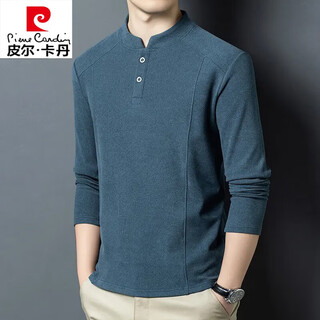 Pierre cardin autumn and winter double-sided german velvet long-sleeved t-shirt men's henry collar trend versatile stand-up collar sweatshirt bottoming shirt men's t-shirt blue d509 l recommended 115-130jin jin equals 0.5 kg