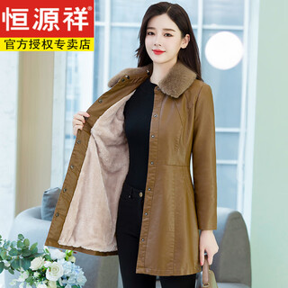 Hengyuanxiang velvet thickened leather jacket for women 2025 winter new mid-length spring and autumn pu fur one-piece leather windbreaker coat brown 3xl (130-145 weight)