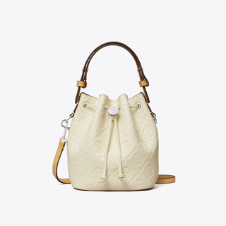 Tory burch t monogram pebble women's mini bucket bag leather tb portable shoulder crossbody bag new 174945 100 warm white 14cm x 18cm x 9.2cm