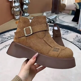 Girls' cotton boots 2025 new winter children's large cotton shoes medium and large children's birkenstock snow boots little girls anti-slip short boots khaki single liner size 36/inner length approximately 22.5cm