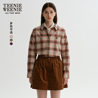 Teenie weenie bear women's 25th autumn new retro loose college style relaxed natural plaid shirt pink xl