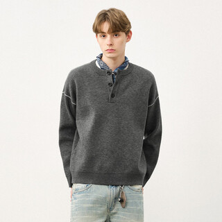 714street high-density anti-pilling henley collar sweater for men 2025 autumn and winter off-shoulder loose knitted sweater top gray m