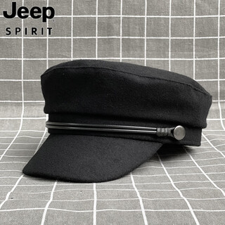 Jeep spirit japanese retro beret men and women flat top hat autumn and winter thick wax rope temperament version newsboy cap duck bill painter hat black thick wax rope full wool flat top m