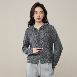 Ese-y yiyang hooded knitted cardigan for women 2025 winter new loose slimming double zipper soft waxy thickened sweater jacket floral gray m