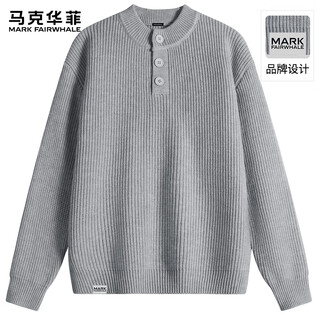 Mark huafei knitted sweater boys 2025 autumn and winter new warm retro henley neck sweater bottoming shirt trendy light gray l