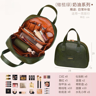 Rich your home german quality luggage cosmetic bag women's portable large capacity travel cosmetic brush bag outing toilet bag olive green - (large size) upgraded lined pu 28*11*21cm