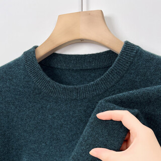 King deer's pure cashmere sweater men's autumn and winter thickened round neck bottoming sweater new cardigan green color round neck cashmere xl 175 recommended 130-150 jin jin equals 0.5 kg