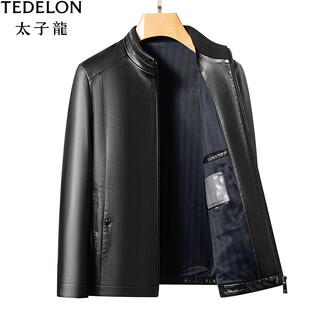 太子龙（TEDELON）皮衣男士PU皮休闲商务外套爸爸立领秋冬装高端皮夹克上衣 黑色 M