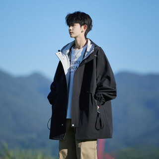 Nying chaqueta cortavientos con capucha americana para hombre 25 otoño e invierno nueva marca de moda ropa de trabajo al aire libre top casual suelto de longitud media negro xl (120-140 jin jin equivale a 0,5 kg)