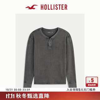 Hollister multi-color henley shirt little seagull pattern 25 autumn and winter long-sleeved t-shirt for men and women 324-5563 washed black s (175/92a)
