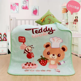 Yusenyi double-layer thickened cloud blanket for children autumn and winter nap quilt kindergarten blanket children's blanket newborn baby bear light green simple packaging for personal use