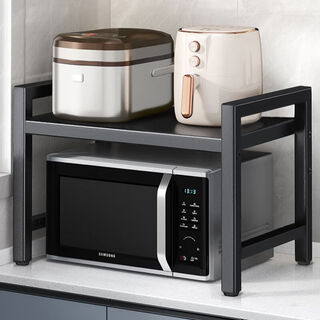 Kunfeng kitchen microwave oven rack retractable table-top rice cooker stand countertop multi-layer oven pot storage rack black single layer non-retractable with hook