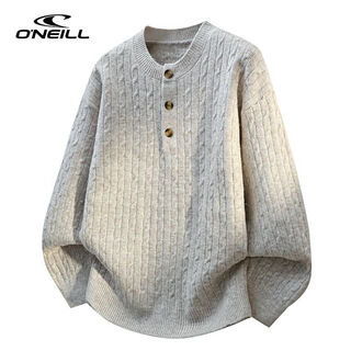 O neilloneill/o'neill retro solid color henry collar sweater for men in winter, versatile warm pullover inner sweater, light gray m