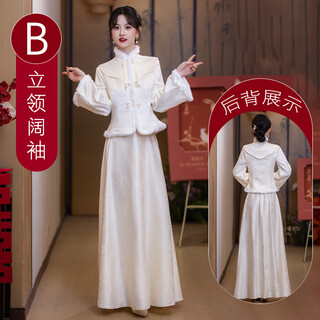 Vimadtly chinese bridesmaid dress winter 2025 new winter long-sleeved champagne group sense engagement dress for women 9 champagne-stand-up collar plush-b style s _80-90jin jin is equal to 0.5 kg