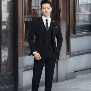 Less is more lilang suit men's suit men's business casual professional fit groom groomsmen wedding three-piece set black m