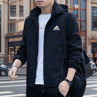 Adidas (adidas) clover men's jacket spring and autumn casual jacket loose velvet new waterproof jacket black - spring and autumn thin style removable hat m 90-100jin jin is equal to 0.5 kg