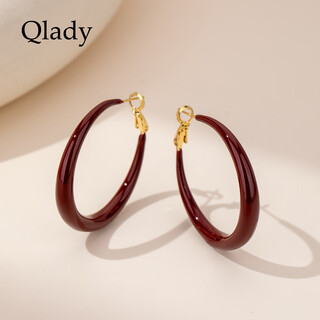 Qlady red retro large earring plain hoop earrings for women 2025 new style temperament high-end earrings ear buckle birthday gift