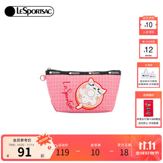 Lesportsac new trendy series trendy and cute printed zipper storage clutch bag as a gift for girls pink plaid kitten