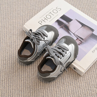Terranis yangma recommends boys spring and autumn new baby sports shoes korean style soft sole non-slip toddler shoes cute and wear-resistant silver 16_inner length 10.5cm