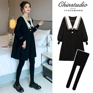 Qinzhi maternity autumn and winter suit maternity autumn and winter dress suit fashionable two-piece spring and autumn 2023 new black skirt + black velvet socks suit foot socks m