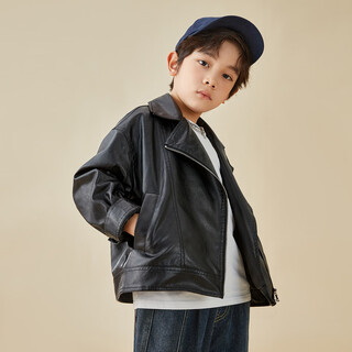 Duojia boys motorcycle jacket pu leather jacket 2025 spring and autumn style fashionable handsome trendy men's leather clothes children's lapel zipper shirt