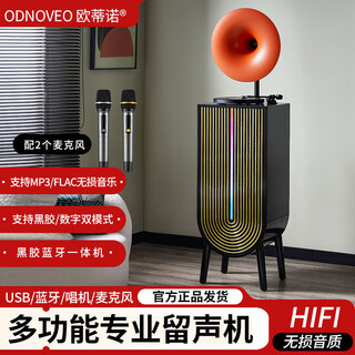 Otieno modern karaoke vinyl record player nordic light luxury living room phonograph lp record player bluetooth audio player amplifier cd player professional grade gramophone cd vending machine orange speaker + u disk + vinyl record player + microphone*2
