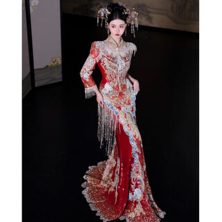 Roar uthaug xiuhe style wedding dress 2025 new bride chinese wedding dress, toast dress, high-end fishtail heavily embroidered wedding dress, heavy industry original small tail m