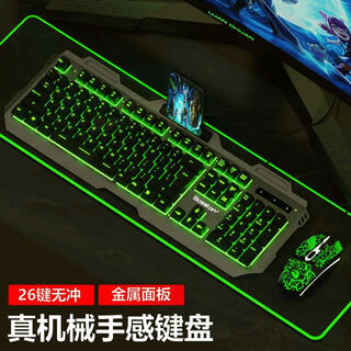 Logitech e-sports manipulator game keyboard mouse office desktop notebook general computer wired keyboard mouse luminous black character ultimate edition character green light + overlay power