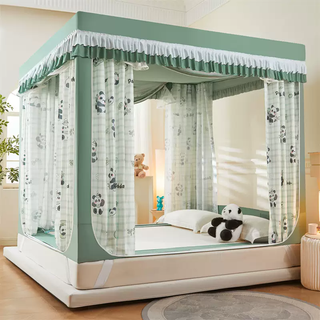 Yonghuan 2025 new children's anti-fall mosquito net, full-bottomed baby home bed curtain, integrated bed curtain zipper, no need to install, year-round safe return model, class a thickened splicing-free bracket + five-sided super shading, 3-1.5 meters, bed width 1.5 meters, length 1.9 meters