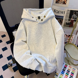 Whale gauge cleanfit heavy button hooded sweatshirt for men 2025 new coat spring and autumn trendy american high street hoodie white gray regular xl (120jin jin equals 0.5kg -145jin jin equals 0.5kg) collection and purchase priority delivery