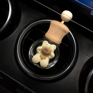 Yusenyi car perfume empty bottle car air vent aromatherapy bottle cute essential oil self-packing sub-bottle car incense diffuse decoration for women perfume bottle beige face bear (free 1 bottle of perfume) 1g