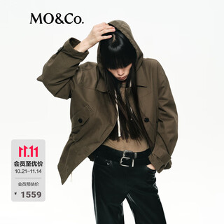 Mo&co. jacket 2025 winter new product mountain style detachable hood loose silhouette drawstring waist hunting style mbe4cott01 military green s /160