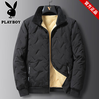 Playboy brand lightweight stand collar warm casual down jacket men's winter new short workwear cotton jacket thickened jacket 2388 black xl