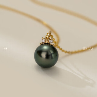 Keshan hera bow tahitian black pearl necklace 18k gold seawater pearl pendant female birthday gift 9-10