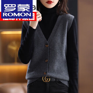 Romon high-end layered foreign style loose wool knitted cardigan sleeveless outer vest vest sweater vest for women spring and autumn dark gray single vest l 115-125jin jin equals 0.5 kg