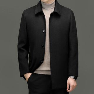 Emz ordos autumn and winter clothing thickened middle-aged wool coat men's dad's clothing middle-aged and elderly men button lapel outer 2316 black 7xl 210/120a