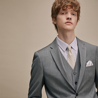 Guillaume de mons australian wool suit complete set of men's business professional attire groom wedding dress casual formal men's suit gray top + trousers + vest 46 please note the trousers size