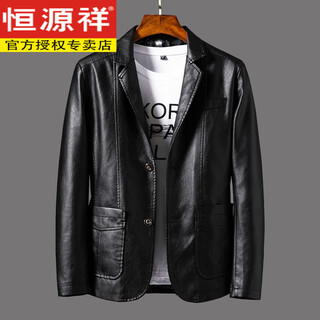Hengyuanxiang autumn and winter new men's leather jacket suit jacket large size middle-aged and elderly father's clothing plus velvet 902. black m