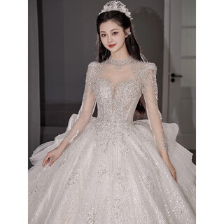 Flashing girl (shandongshaonv) wedding dress bridal main yarn heavy industry high-definition tail new heavy industry french style going out main yarn texture large tail white floor-length style + random small m weight 100jin jin is equal to about 0.5 kg