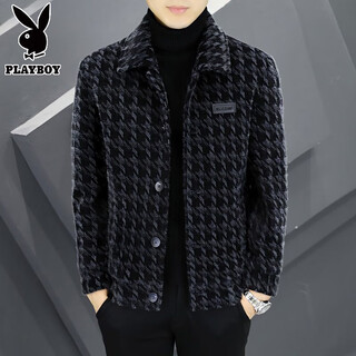 Playboy autumn and winter 2025 new men's lapel high-end woolen large clothes casual slim thick short woolen jacket 8263 dark gray l (105-120jin jin equals 0.5kg)