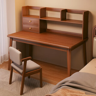 Saichu desk bookshelf integrated student home study table simple adult office computer table bedroom wall writing table recommended single table walnut color 100*55*75cm