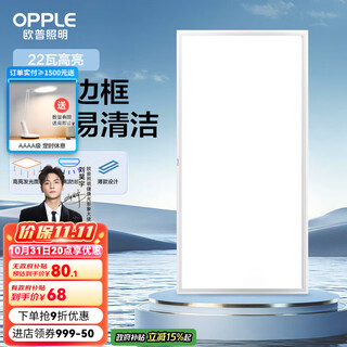 欧普（OPPLE） 集成吊顶led 铝扣板天花板格栅平板灯嵌入式厨房灯厨卫灯 防锈抗油污铝材边框-22瓦白色 防潮防锈抗油污