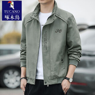 Woodpecker jacket men's autumn and winter 2025 new cotton jacket jacket men's stand collar korean style high-end casual work jacket green - spring and autumn brand special price clearance pickup 2xl 135-150jin jin is equal to 0.5 kg
