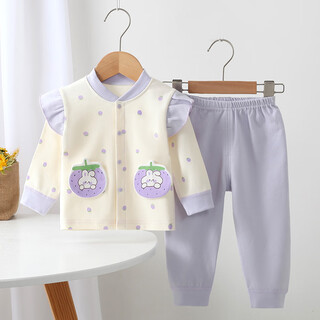 婴儿春装女宝分体套装宝宝开春婴幼儿衣服春秋两件套纯棉长袖公主 草莓兔紫色 73 cm(可拆裆)_(建议身高65-70cm)