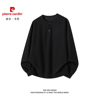 Pierre cardin sweatshirt men's t-shirt bottoming shirt 2025 autumn new henry collar long-sleeved trendy casual basic style versatile black 2xl