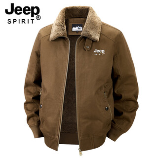 Jeep spirit jeep men's shearling jacket 2025 autumn and winter new multi-pocket plus velvet warm work jacket brown m (recommended 105-119 jin jin equals 0.5 kg)