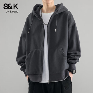 Baleno s&k series cardigan sweatshirt men's jacket spring and autumn jacket american heavy casual hooded velvet thickened top dark gray m