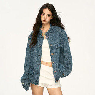 Aaisup american retro blue denim jacket for women 2025 autumn new high-end korean style loose casual short jacket blue l
