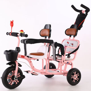 Children's double tricycle two-seat double-seater bicycle twin stroller baby infant stroller 1 6 years old watermelon red